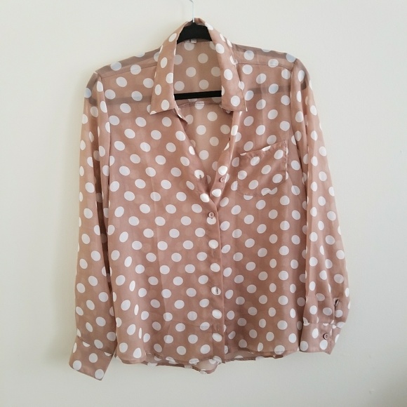 tan polka dot top